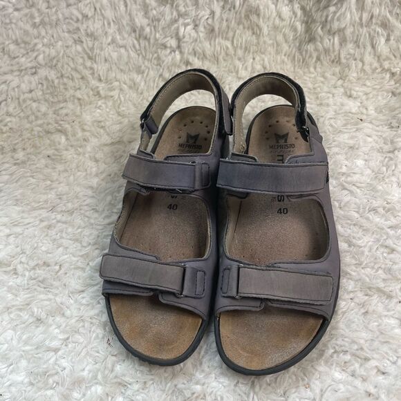 Mephisto Mobils leather gray straps sandals hook and loop Velcro straps EUR SZ40 - Picture 1 of 8